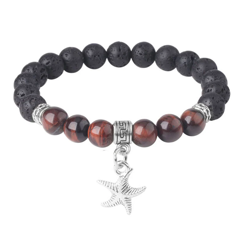 Buddha Stones Black Lava Rock Crystal Beads Animal Pattern Healing Bracelet