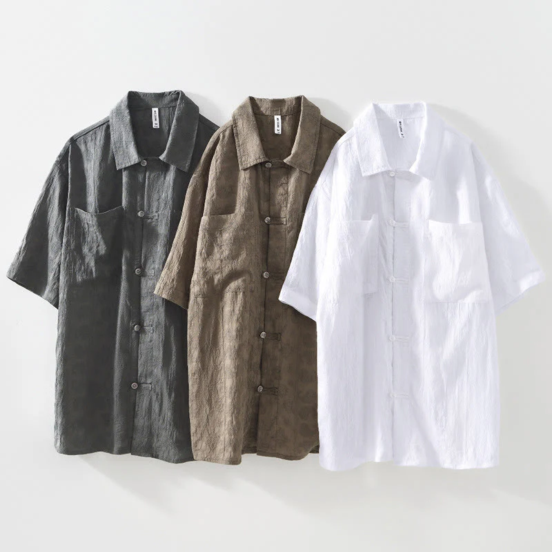 Buddha Stones Commute Plain Buttons Men's Short Sleeve Shirt With Pockets