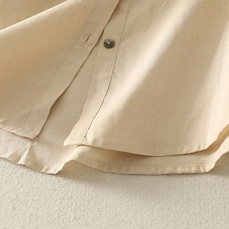 Buddha Stones Casual Daily Printing Lily Pattern Half Puff Sleeve Women's Cotton Linen Shirt