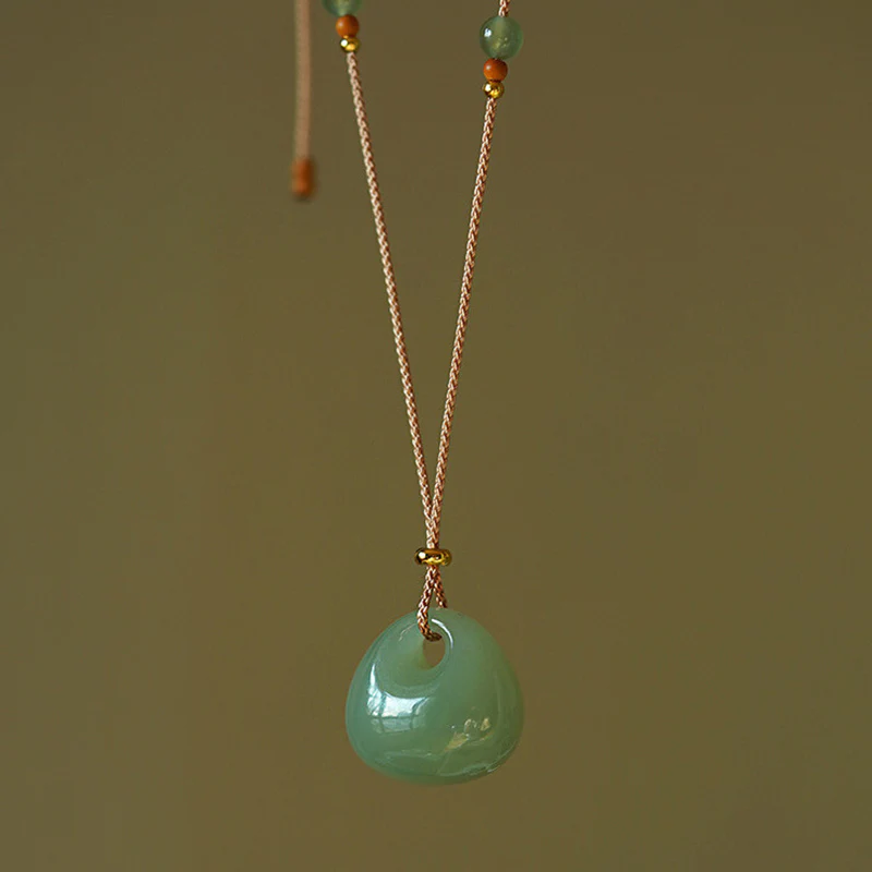 Buddha Stones Natural Jade Luck Prosperity Necklace Pendant (Random Color)