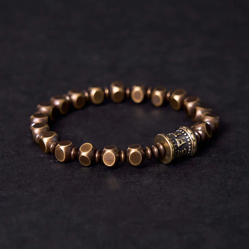 Buddha Stones Tibetan Om Mani Padme Hum Carved Copper Brass Amulet Focus Bracelet