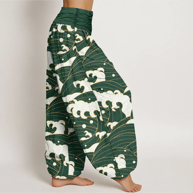Buddha Stones Casual Abstract Wave Pattern Women's Elastic Waist Harem Pants