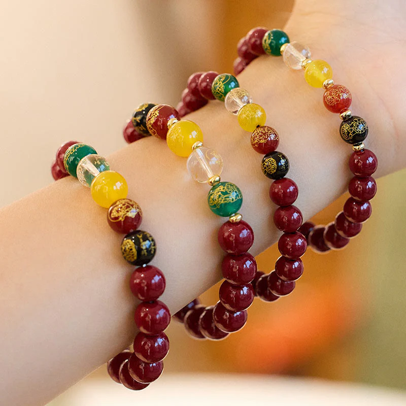 Buddha Stones Cinnabar Agate Five Directions Gods Of Wealth Blessing Bracelet