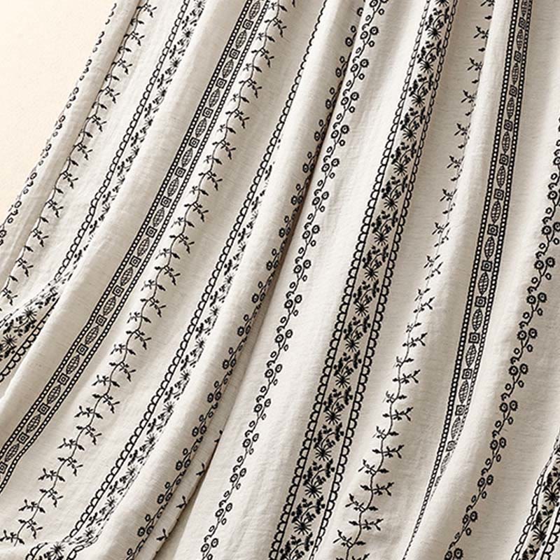 Buddha Stones Casual Vertical Printing Cotton Linen Women's Wide Leg Pants With Pockets