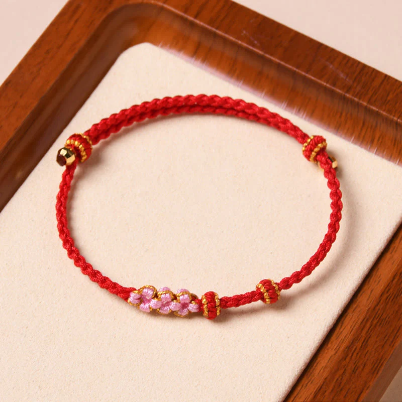 Buddha Stones Handmade Peach Blossom Protection Braided Rope Bracelet