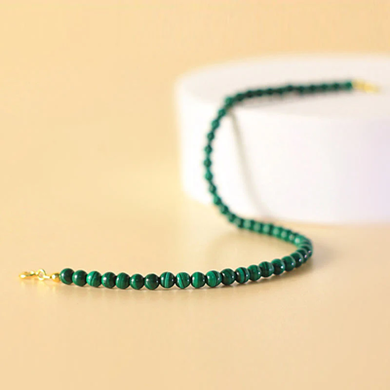 Buddha Stones 4mm Natural Malachite Beads 14k Gold Plated Copper Anti-anxiety Bracelet