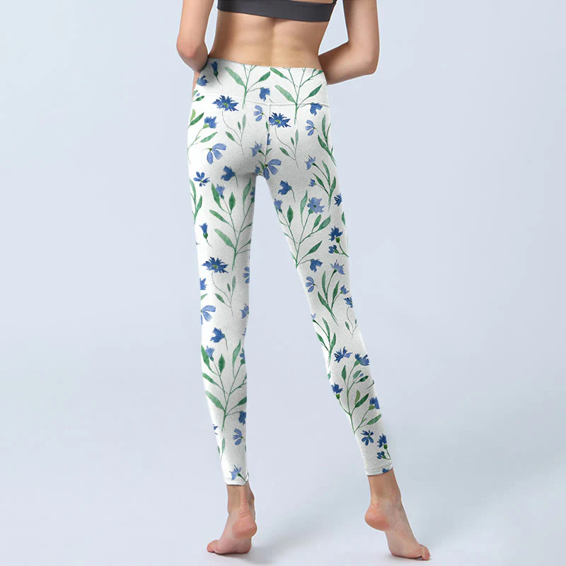 Buddha Stones White Flowers Leaf Pattern Print Gym Leggings Women's Yoga Pants