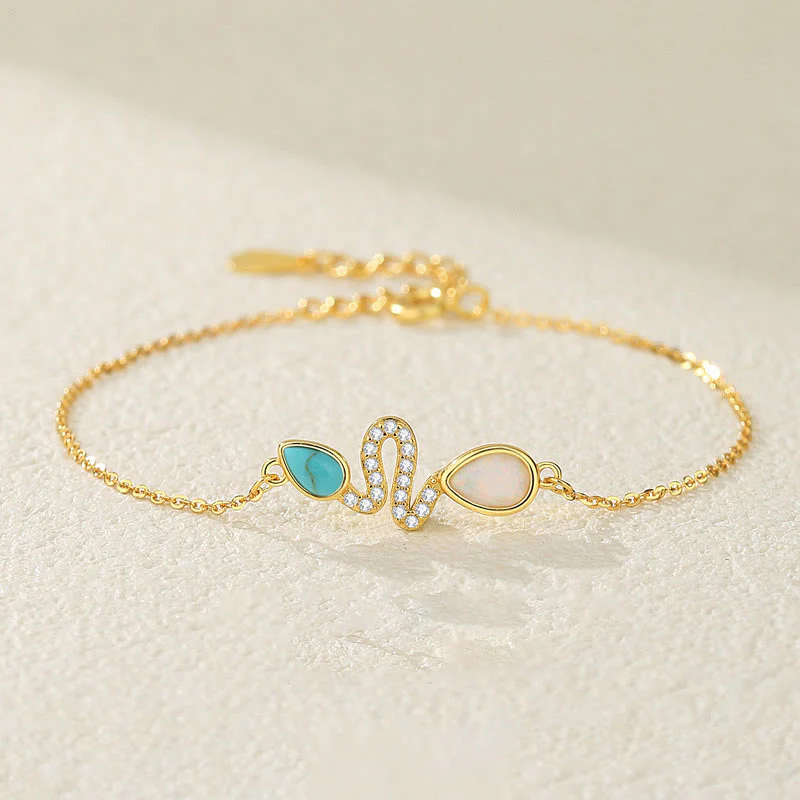 Buddha Stones 925 Sterling Silver Turquoise Opal Year Of The Snake Protection Bracelet