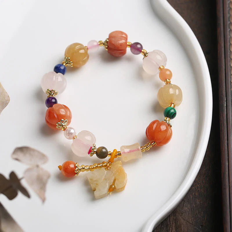 Buddha Stones Natural Golden Silk Jade Crystals Gourd Pixiu Pumpkin Beads Wealth Charm Bracelet