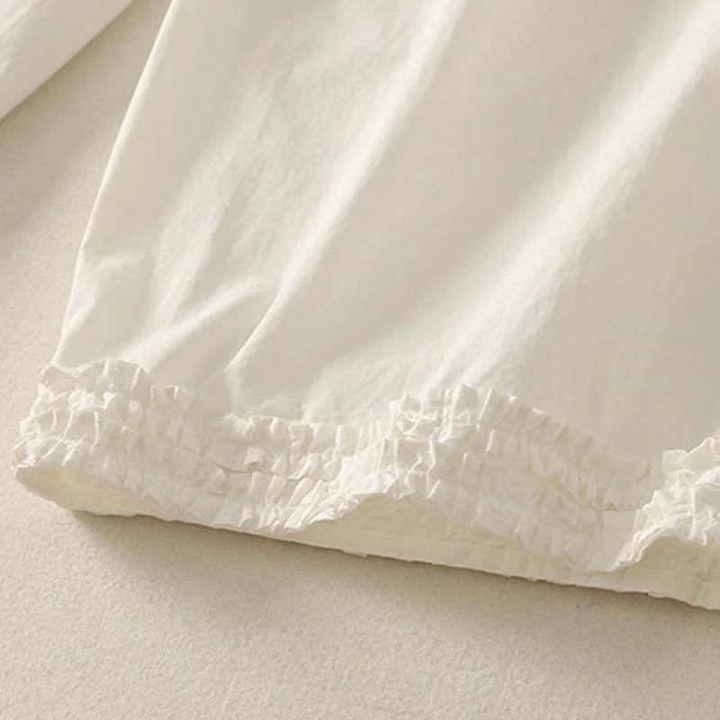 Buddha Stones Casual Ruffle Hem Patchwork Design Drawstring Ankle-length Women's Cotton Pants With Pockets