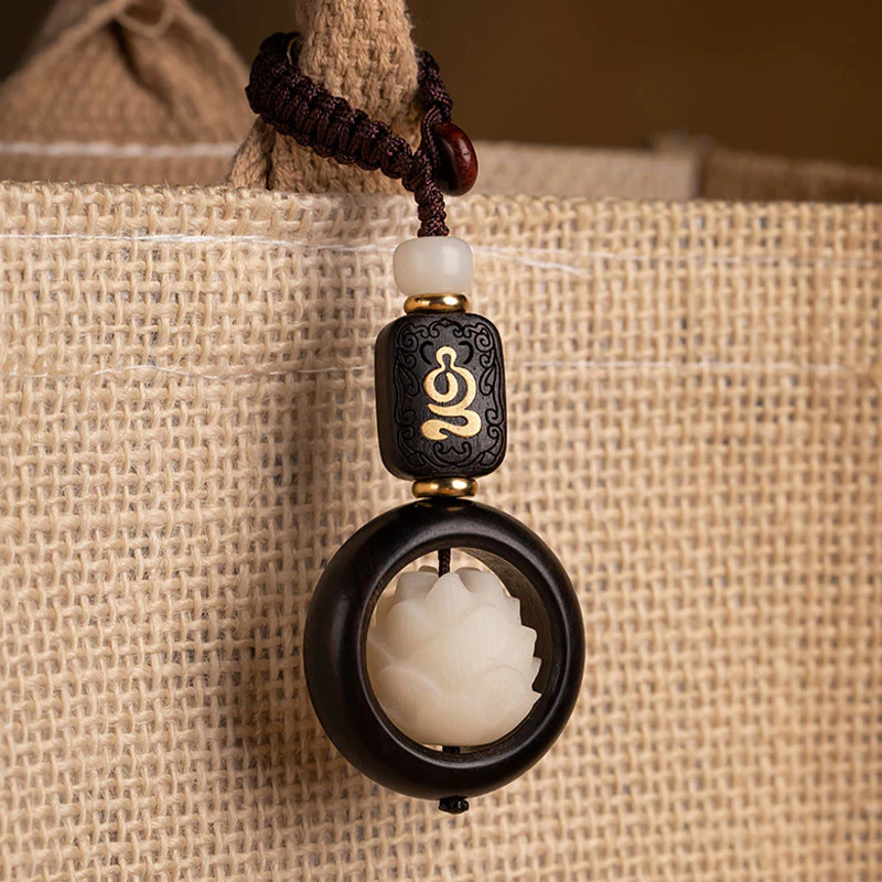 Buddha Stones Ebony Wood Bodhi Seed Lotus Enlightenment Key Chain Decoration