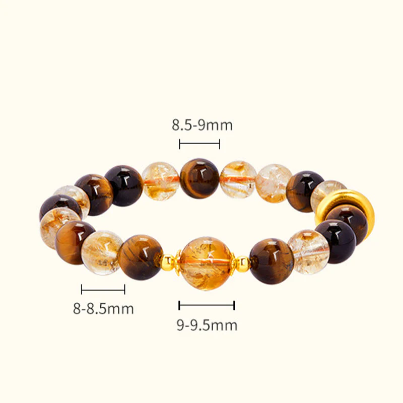 Buddha Stones 999 Sterling Silver Natural Citrine Tiger Eye Peace Buckle Protection Bracelet