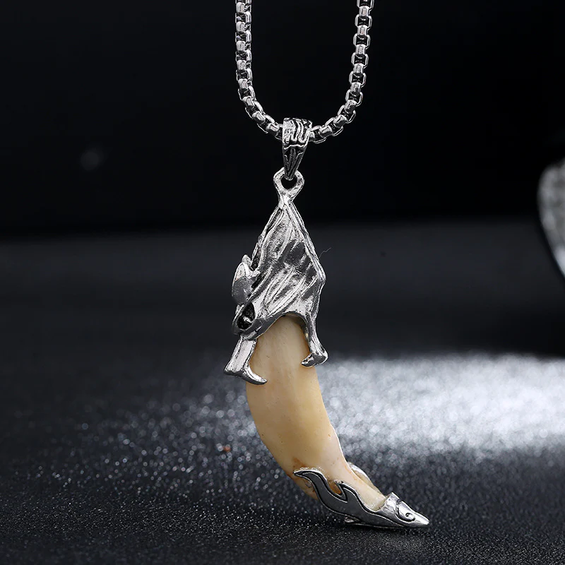Buddha Stones Imitation Wolf Tooth Titanium Steel Balance Necklace Pendant