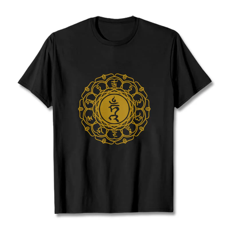 Buddha Stones Casual Hum Symbol Vishuddha Pattern Cotton Tee T-Shirt