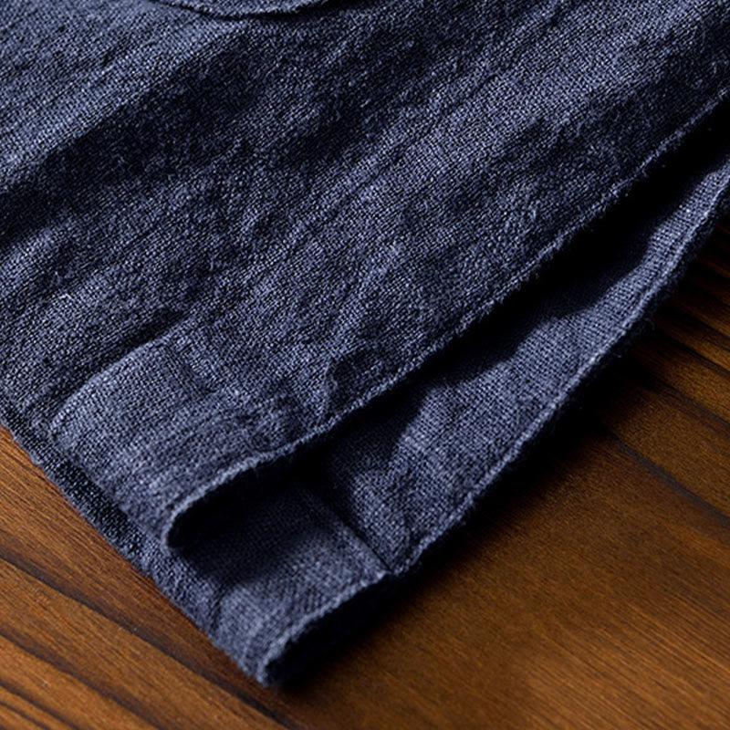 Buddha Stones Frog-Button Chinese Tang Suit Cotton Linen Men Jacket Shirt With Pockets