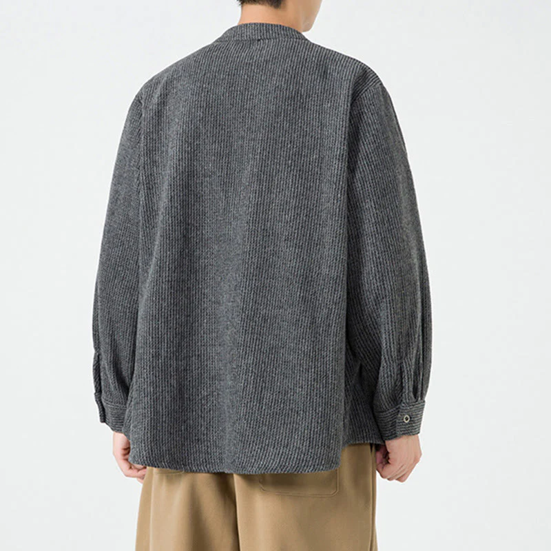 Buddha Stones Long Sleeve Frog-button Design Men's Cotton Jacket Shirt With Pockets