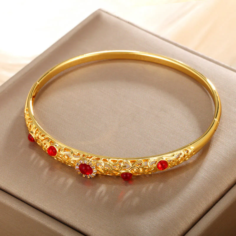 Buddha Stones Vine Design Alloy Zircon Luck Bracelet Bangle