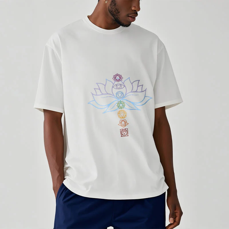 Buddha Stones Pastel Hues Lotus Flower Chakra Symbols Meditation Cotton Tee T-shirt