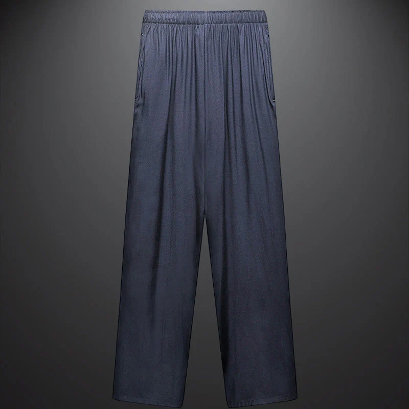 Buddha Stones Along the River During the Qingming Festival Pattern Traditional Tang Suit Short Sleeve Shirt Pants Clothing Men's Set