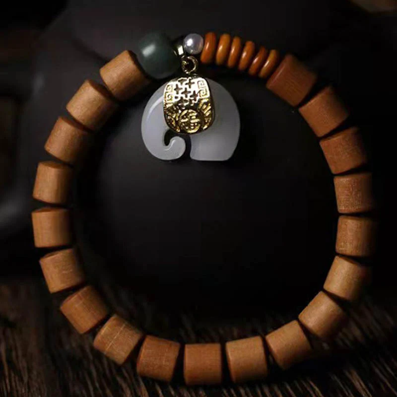 Buddha Stones Sandalwood Jade Elephant Protection Bracelet