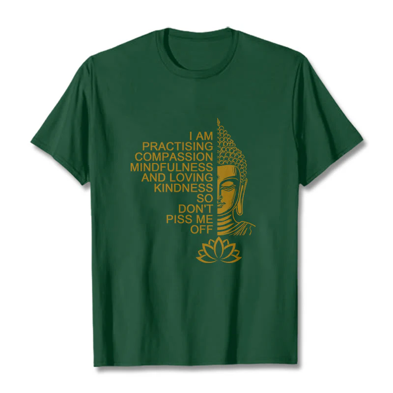 Buddha Stones Casual Golden Side Buddha Lotus Flower Pattern Cotton Tee T-Shirt