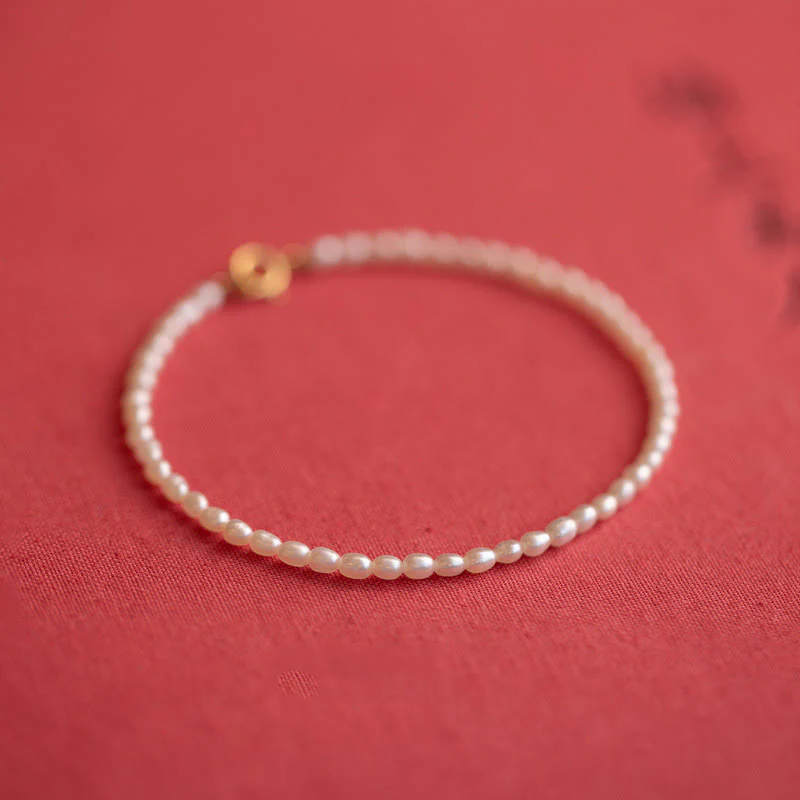 Buddha Stones 2mm Natural Pearl Ultra-thin Beads 14k Gold Plated Copper Wisdom Bracelet