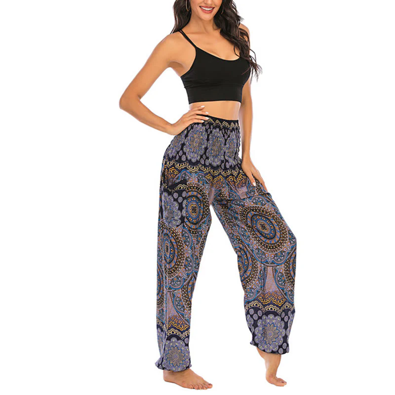 Buddha Stones Boho Loose Round Geometric Pattern Harem Trousers Women's Yoga Pants