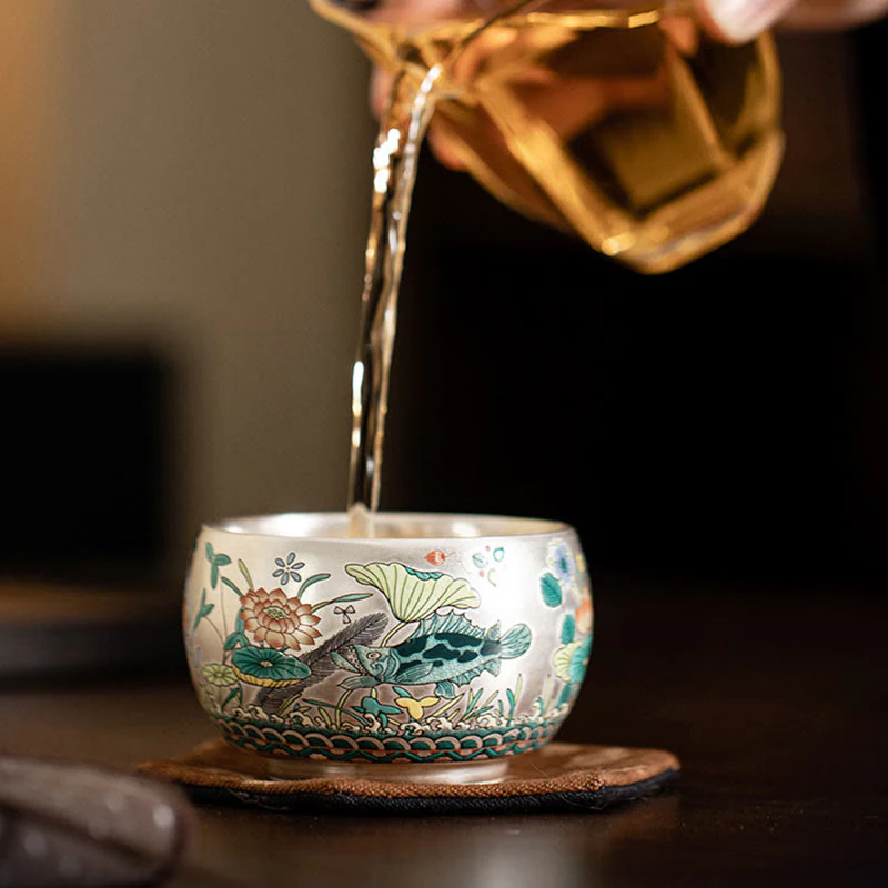 Buddha Stones Fish Lotus Seaweed Valley Mountains Pine Tree Dragon Teacup Kung Fu Tea Cup With Gift Box