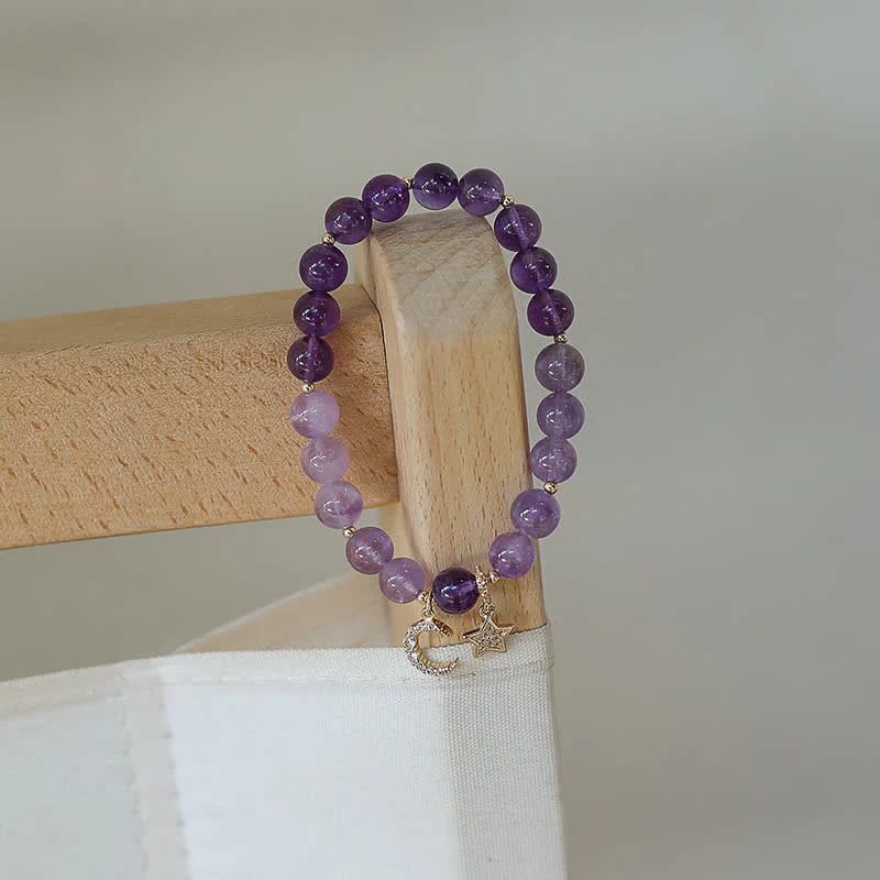 Buddha Stones Amethyst Crystal Moon Star Healing Bracelet