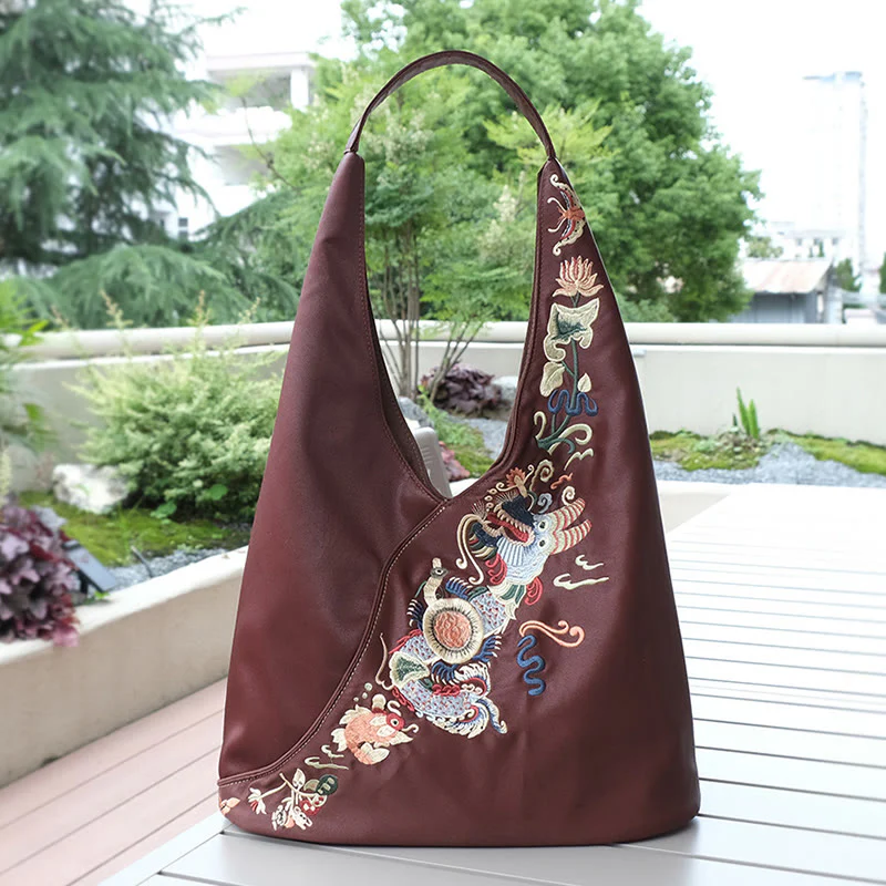 Buddha Stones Fish Flower Phoenix Embroidery Xiangyunsha Silk Shoulder Bag