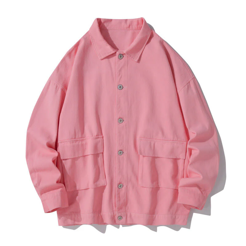 Buddha Stones Long Sleeve Button Stand Collar Design Men's Cotton Jacket Shirt With Pockets