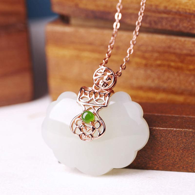 Buddha Stones 925 Sterling Silver White Jade Blessing Happiness Necklace Chain Pendant