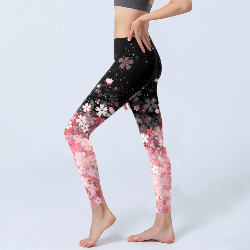 Buddha Stones Pink Cherry Blossoms Print Exercise Leggings Women's Yoga Pants