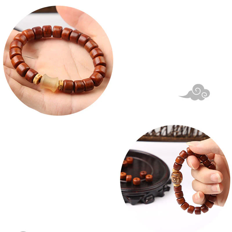 Buddha Stones Tibetan Bone Beads Three-Eyed Dzi Bead Sheep Horn Red Agate Strength Bracelet
