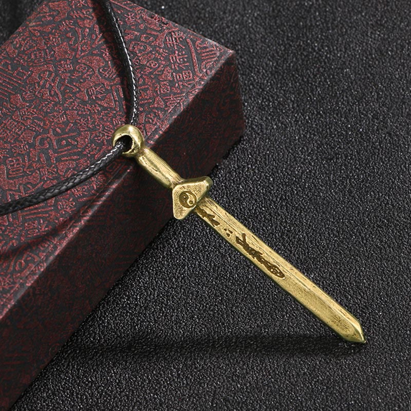 Buddha Stones Vintage Yin Yang Copper Brass Sword Balance Necklace Pendant