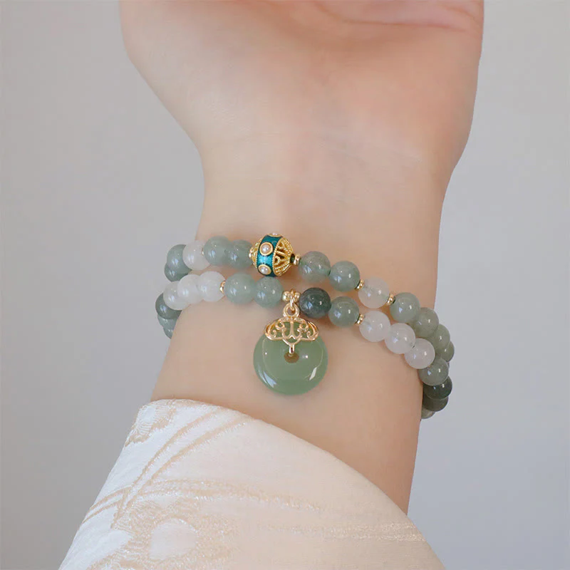 Buddha Stones Single Double Layer Jade Peace Buckle Luck Bracelet