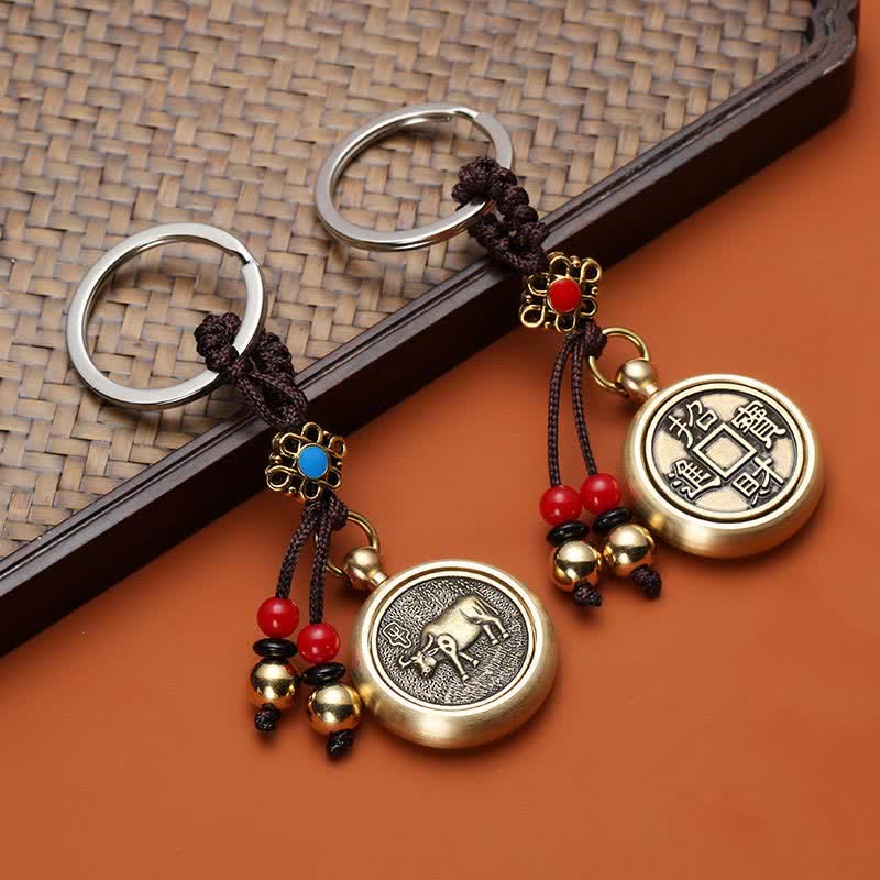 Buddha Stones 12 Chinese Zodiac Blessing Wealth Fortune Keychain