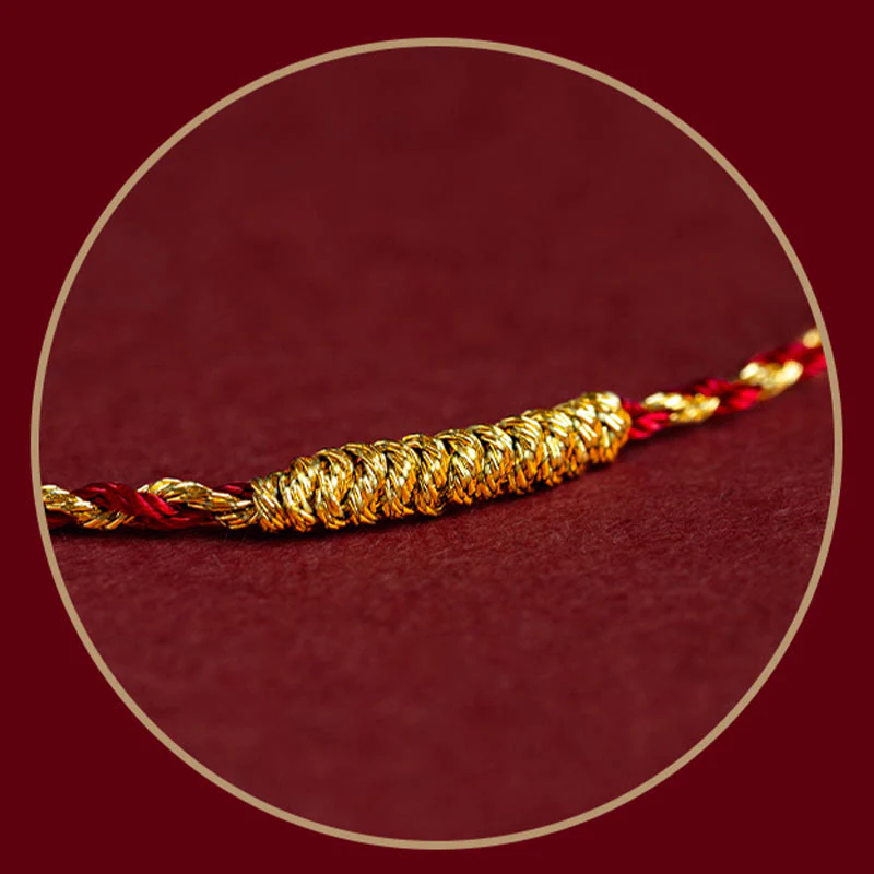 Buddha Stones 14K Gold Plated Handmade Red Gold Rope King Kong Knot Braided Luck Bracelet