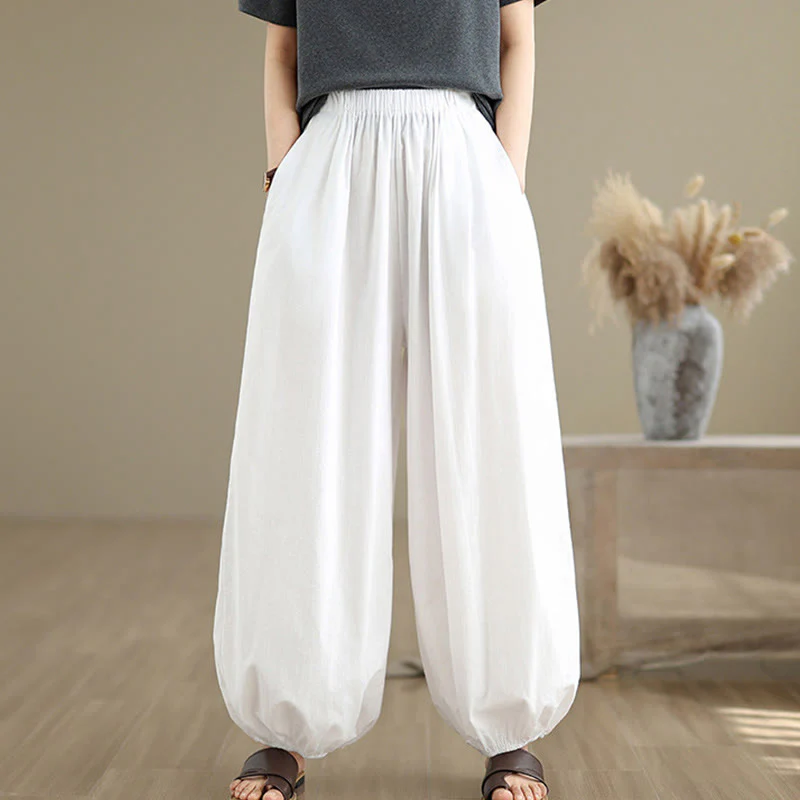 Buddha Stones Commute Summer Plain Women's Cotton Bloomers Pants With Pockets