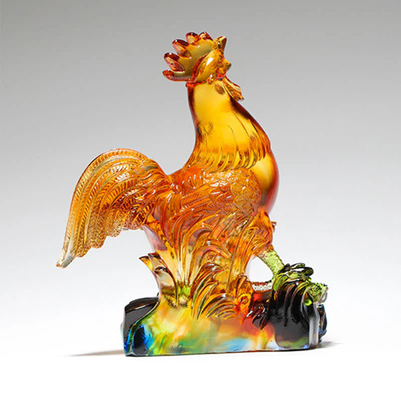 Buddha Stones Handmade Liuli Crystal Rooster Art Piece Home Decoration