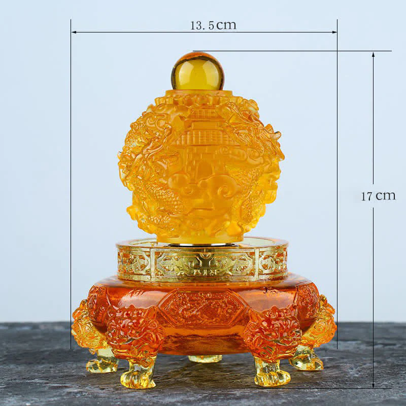 Buddha Stones Feng Shui Auspicious Dragon Handmade Liuli Crystal Rotatable Art Piece Luck Home Office Decoration