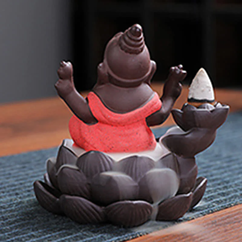 Buddha Stones Ganesh Elephant Purple Clay Backflow Smoke Fountain Protection Incense Burner