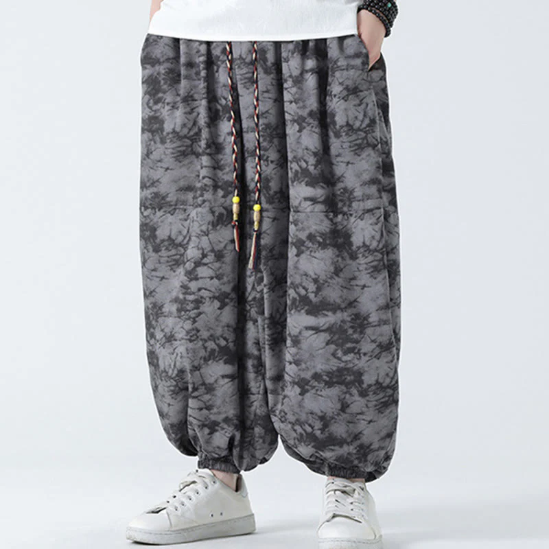 Buddha Stones Retro Casual Drawstring Design Floral Pattern Men's Harem Pants With Pockets