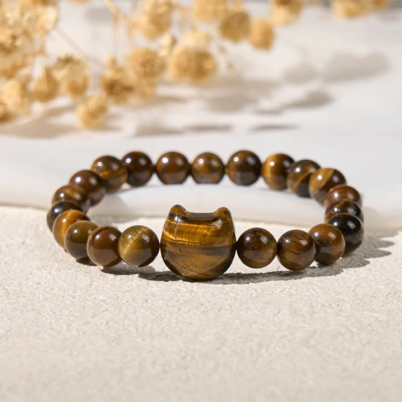 Buddha Stones Cute Cat Tiger Eye Power Beads Bracelet