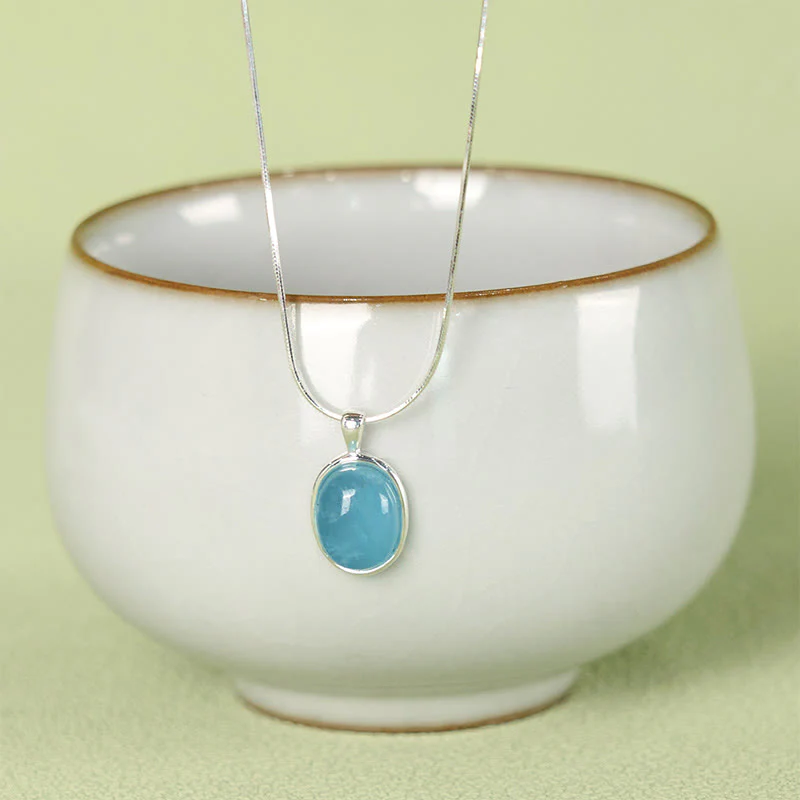 Buddha Stones 925 Sterling Silver Aquamarine Healing Clavicle Chain Necklace Pendant