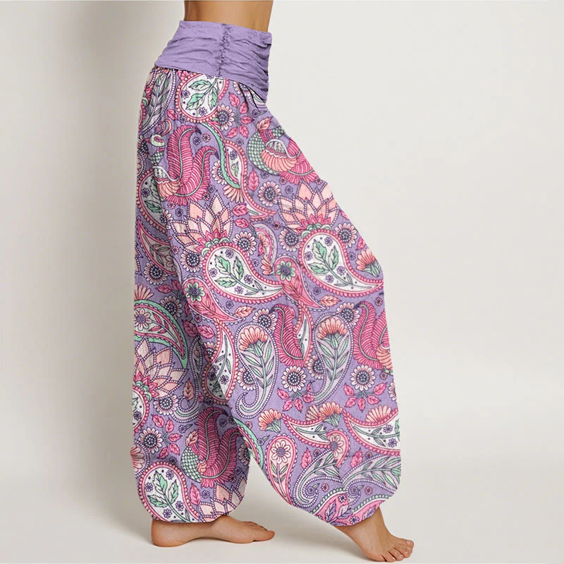 Buddha Stones Cashew Flower Peacock Sunflower Design Women's Elastic Waist Harem Pants