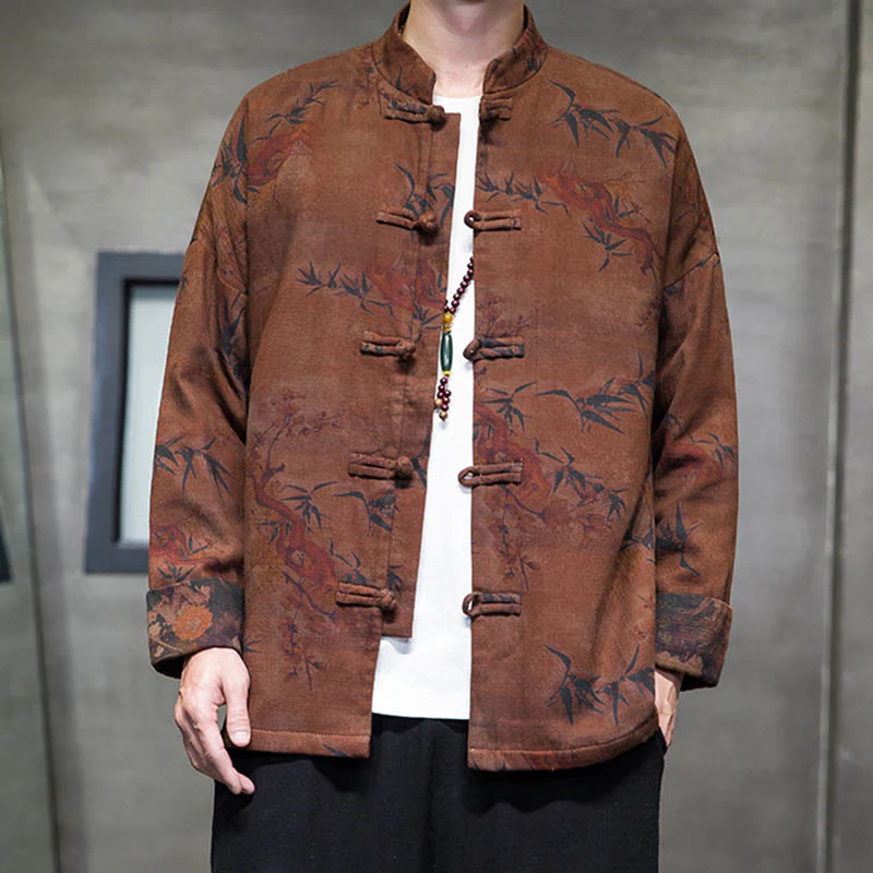 Buddha Stones Frog-Button Chinese Tang Suit Long Shirt Cotton Men Jacket Clothing