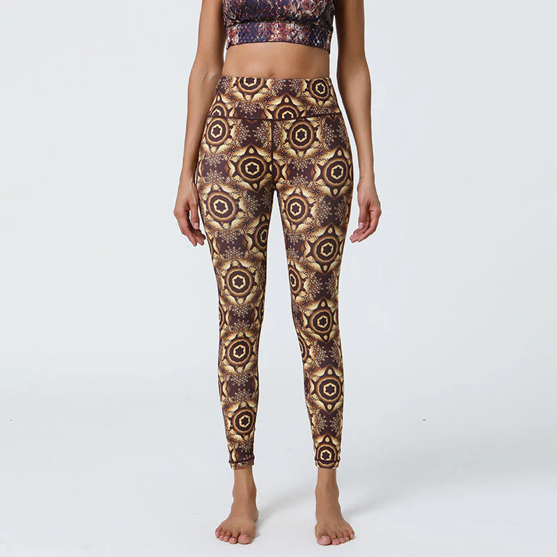 Buddha Stones Flowers Geometric Mandalas Print Sports Fitness Yoga High Waist Leggings Women's Pants