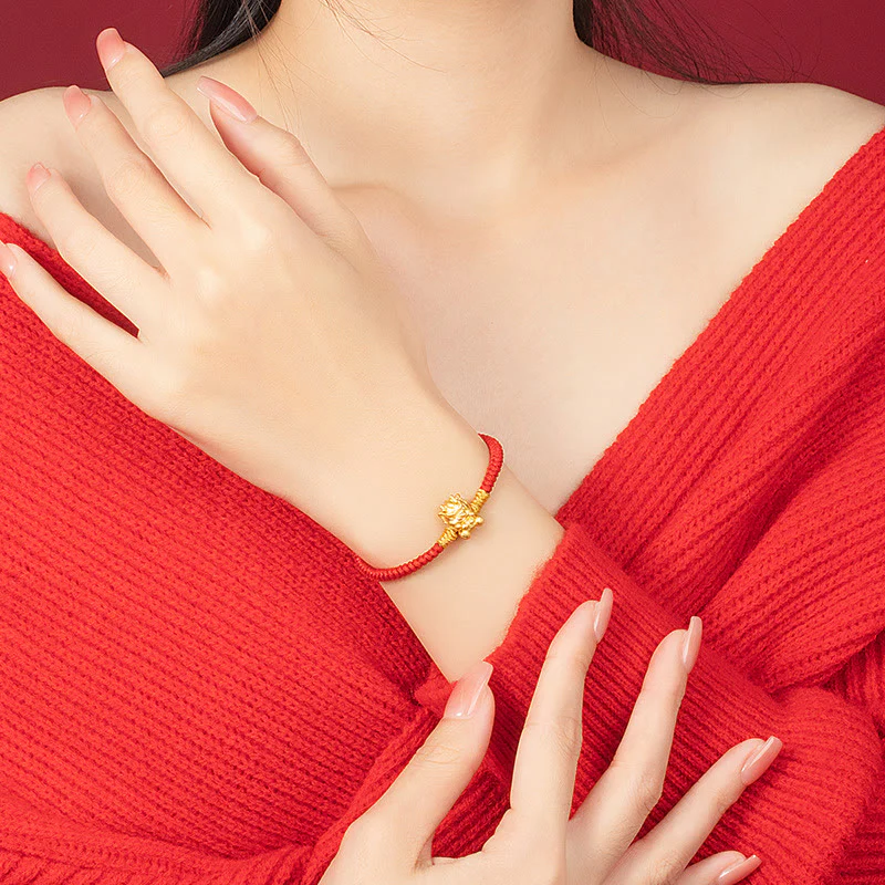 Buddha Stones 999 Sterling Silver Year of the Dragon Copper Coin Fortune Dragon Fu Character Luck Handcrafted Red String Braided Bracelet (Extra 30% Off | USE CODE: FS30)