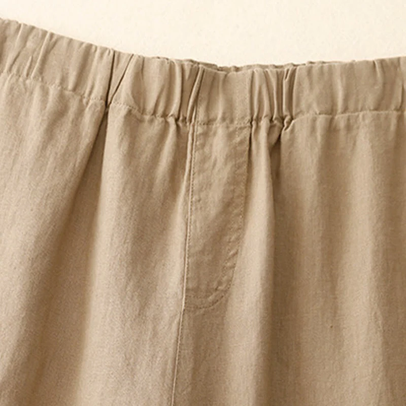 Buddha Stones Wild Plain Cotton Linen Women's Wide Leg Pants With Pockets